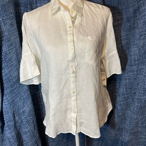 NWT Linen Short-Sleeve Button-Down Shirt